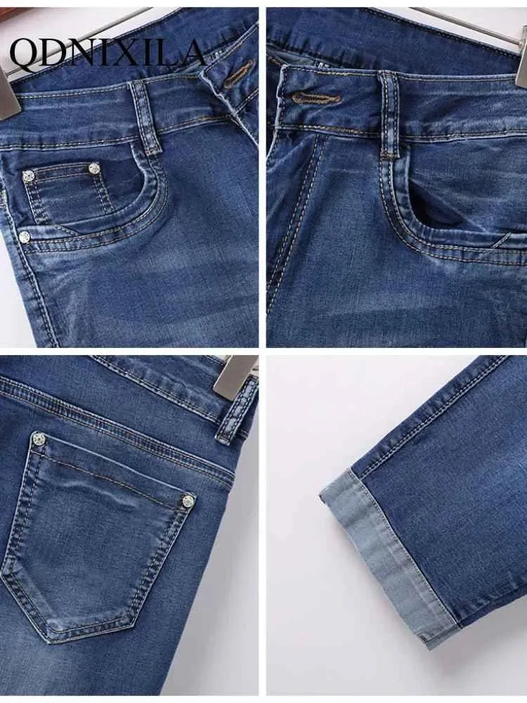 Schwarze Damenjeans, Jeans, Cropped-Jeans, Skinny-Jeans in Knielänge, elastischer hoher Bund, Mom-Jeans, Oversize-Schnitt