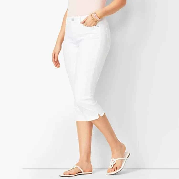 Schwarze Damenjeans, Jeans, Cropped-Jeans, Skinny-Jeans in Knielänge, elastischer hoher Bund, Mom-Jeans, Oversize-Schnitt