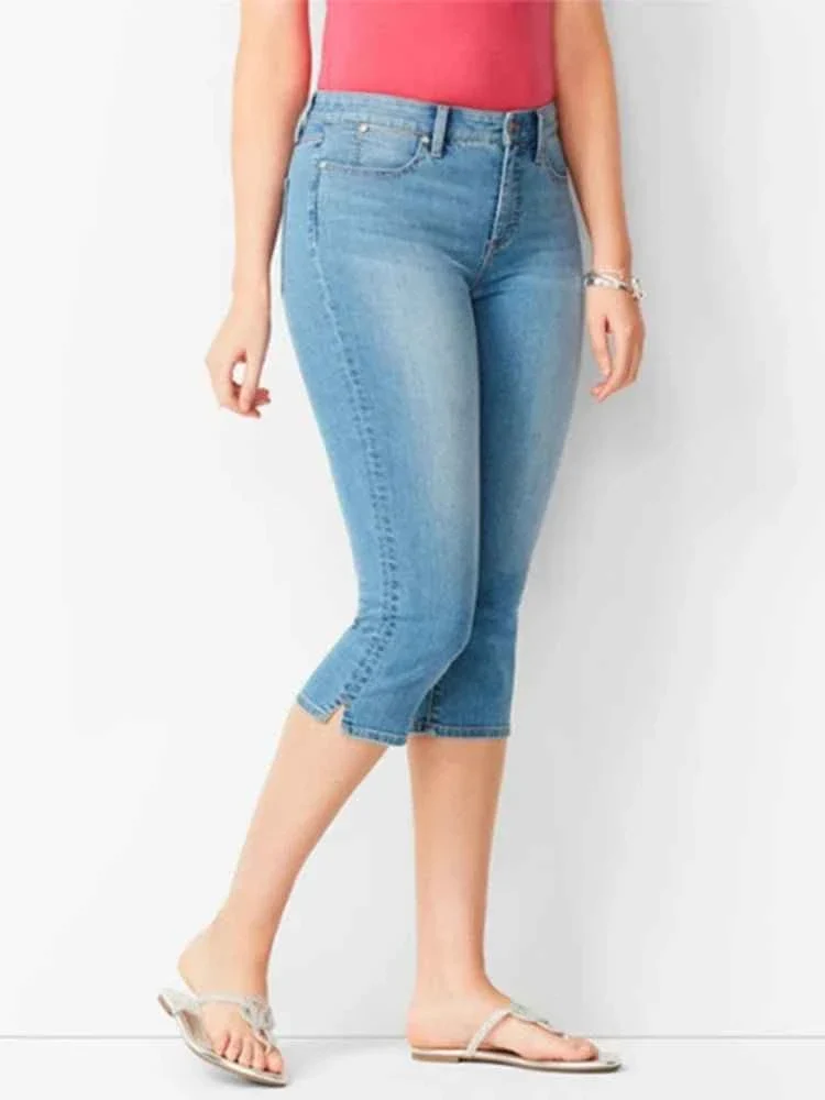 Schwarze Damenjeans, Jeans, Cropped-Jeans, Skinny-Jeans in Knielänge, elastischer hoher Bund, Mom-Jeans, Oversize-Schnitt