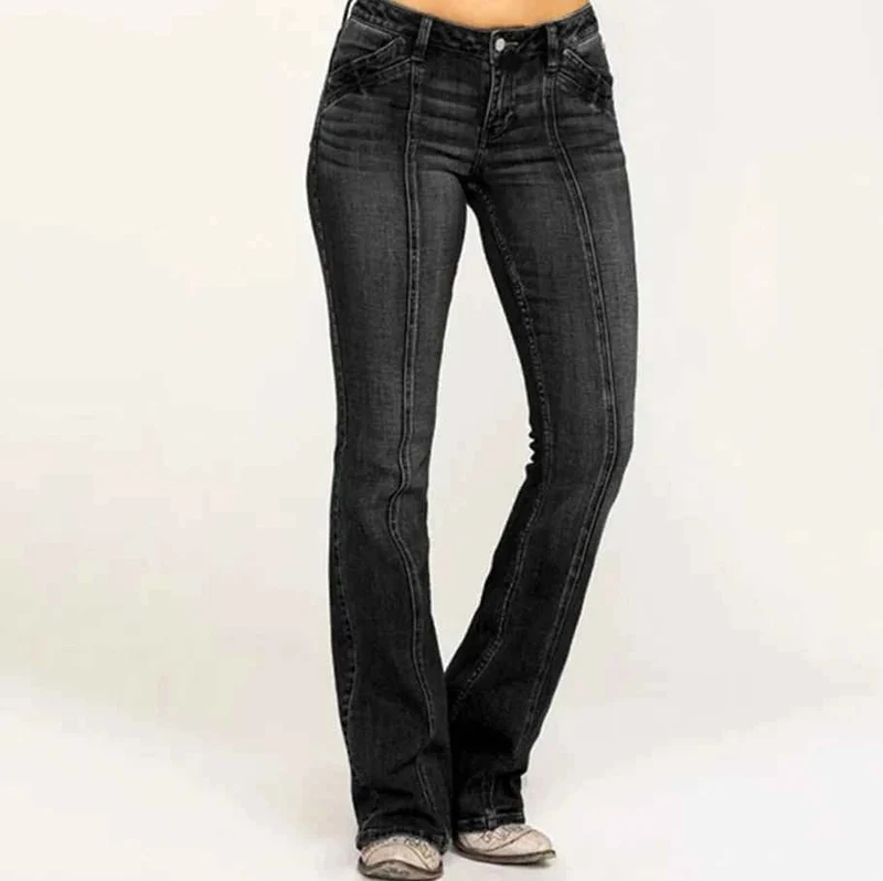 Retro-Jeans für Damen, gewaschen, mit niedrigem Bund und ausgestelltem Bein, lässige Jeans mit weitem Bein, Denim-Streetwear-Hose für Damen