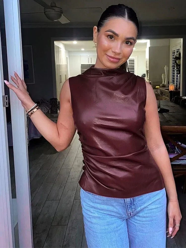 Damen-Tanktop im Y2K-Vintage-Stil – Schlichtes, ärmelloses Shirt mit hohem Bund und schmaler Taille