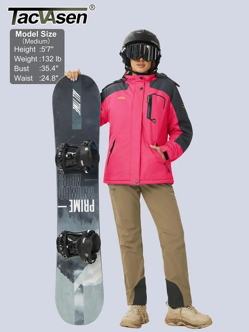 TACVASEN Wasserdichte Winter-Skijacke - Damen-Thermo-Fleecemantel, wasserdicht, Freizeit-Regen- und Windjacke