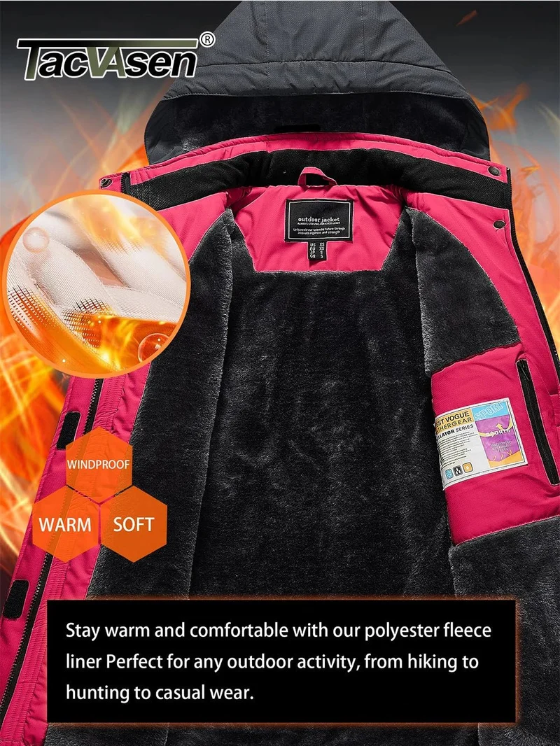TACVASEN Wasserdichte Winter-Skijacke - Damen-Thermo-Fleecemantel, wasserdicht, Freizeit-Regen- und Windjacke