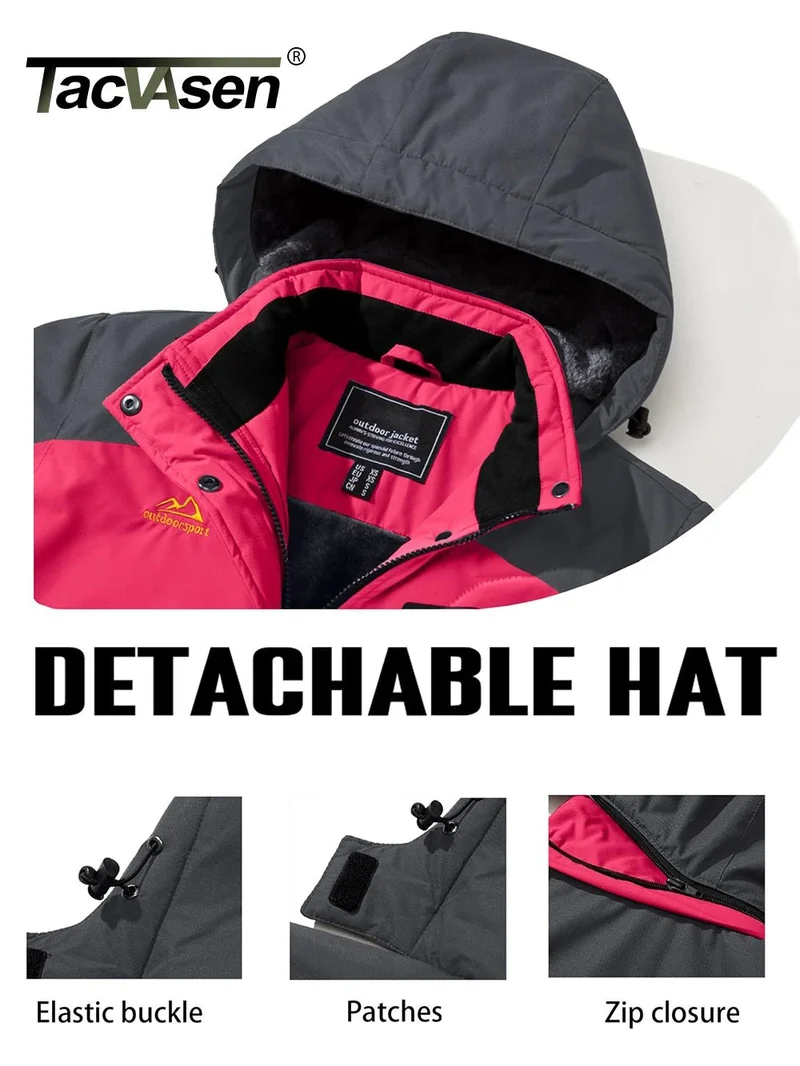 TACVASEN Wasserdichte Winter-Skijacke - Damen-Thermo-Fleecemantel, wasserdicht, Freizeit-Regen- und Windjacke