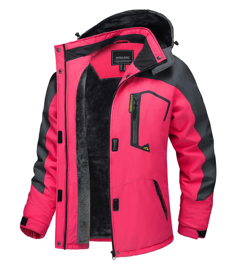 TACVASEN Wasserdichte Winter-Skijacke - Damen-Thermo-Fleecemantel, wasserdicht, Freizeit-Regen- und Windjacke