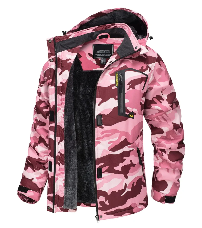 TACVASEN Wasserdichte Winter-Skijacke - Damen-Thermo-Fleecemantel, wasserdicht, Freizeit-Regen- und Windjacke
