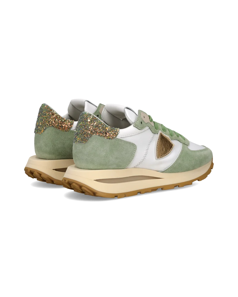 Sneakers Tropez Haute Women with glitter heel tab, White Green