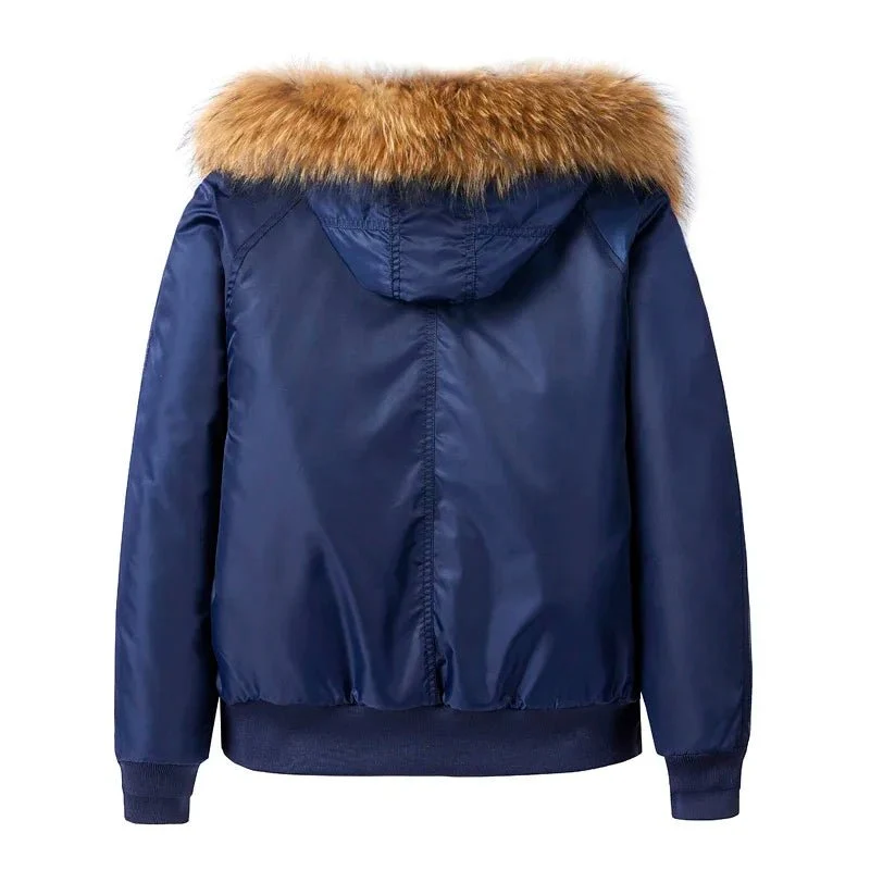 Winter-Militärjacke für Herren mit Pelzkragen und Kapuze