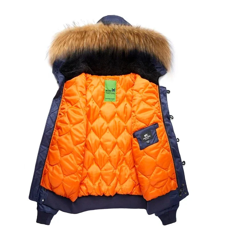 Winter-Militärjacke für Herren mit Pelzkragen und Kapuze