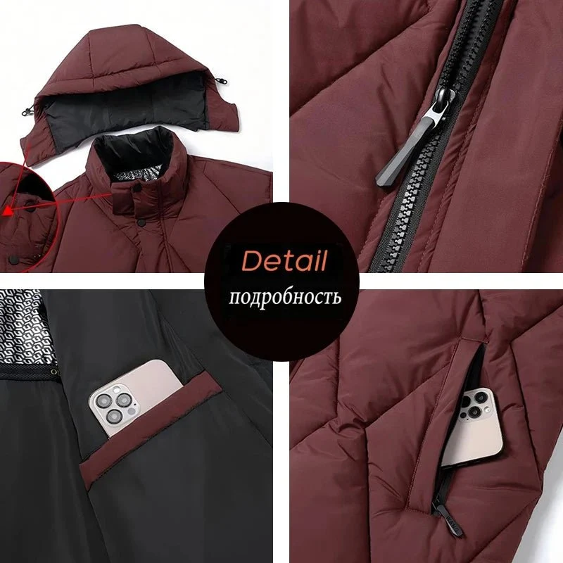 Winterliche Herren-Windjacke, lässige, modische Steppjacke mit Kapuze und abnehmbarer Mütze