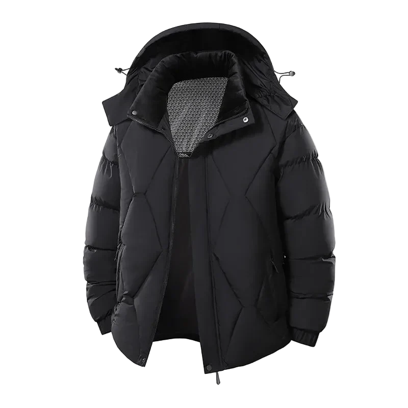 Winterliche Herren-Windjacke, lässige, modische Steppjacke mit Kapuze und abnehmbarer Mütze