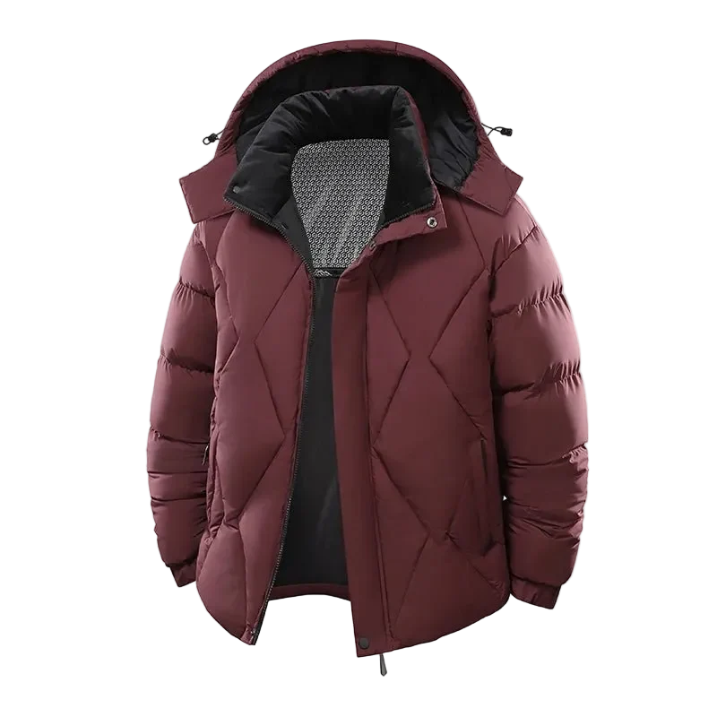 Winterliche Herren-Windjacke, lässige, modische Steppjacke mit Kapuze und abnehmbarer Mütze