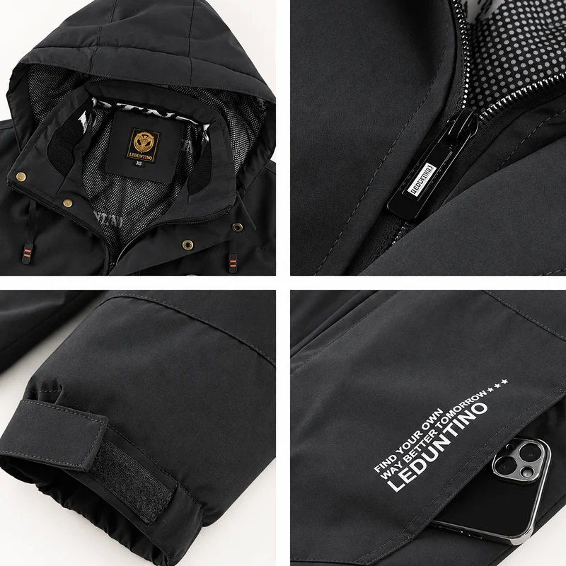 Wasserdichte Winterjacke für Herren – Winddichte Outdoor-Jacke mit Kapuze für Reisen, Klettern und Trekking