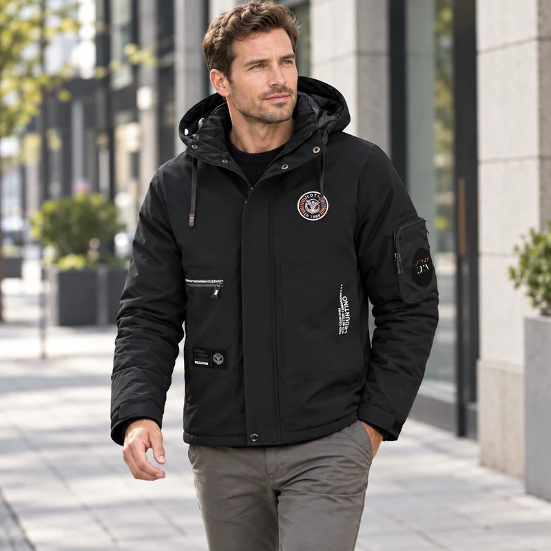 Wasserdichte Winterjacke für Herren – Winddichte Outdoor-Jacke mit Kapuze für Reisen, Klettern und Trekking