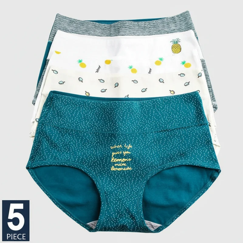 Set mit 5 hochgeschnittenen Baumwollslips für Damen – atmungsaktive Komfortslips