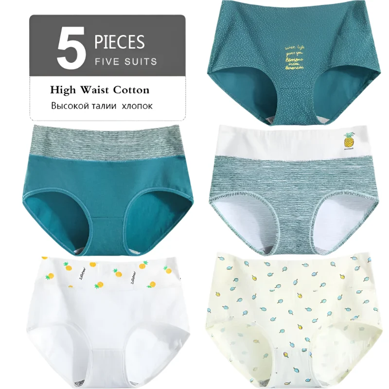 Set mit 5 hochgeschnittenen Baumwollslips für Damen – atmungsaktive Komfortslips