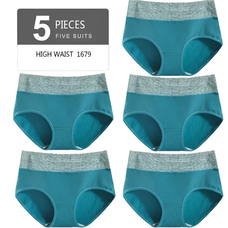 Set mit 5 hochgeschnittenen Baumwollslips für Damen – atmungsaktive Komfortslips