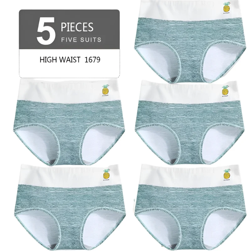 Set mit 5 hochgeschnittenen Baumwollslips für Damen – atmungsaktive Komfortslips