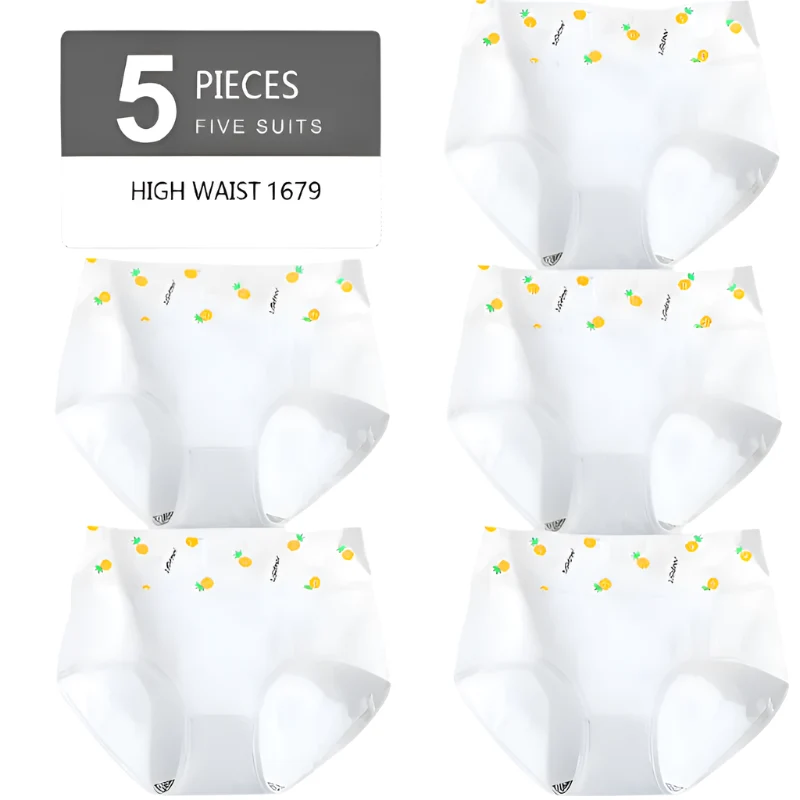 Set mit 5 hochgeschnittenen Baumwollslips für Damen – atmungsaktive Komfortslips