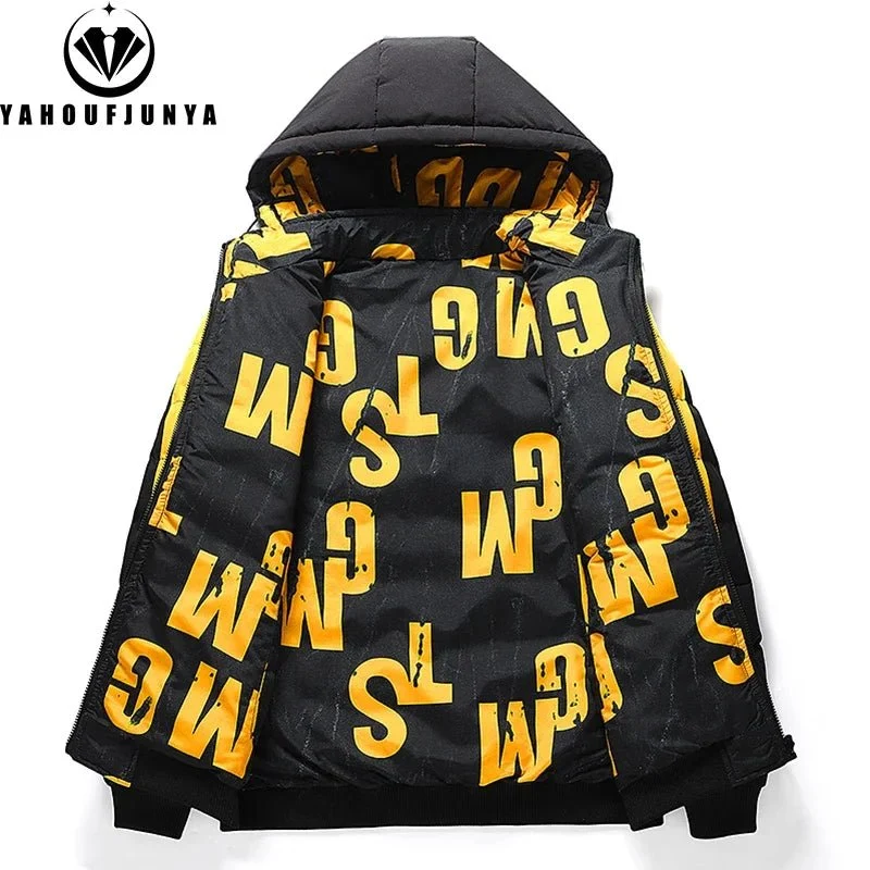 Winterliche Herren-Windjacke mit abnehmbarer Kapuze – Dicker, warmer, lässiger Parka