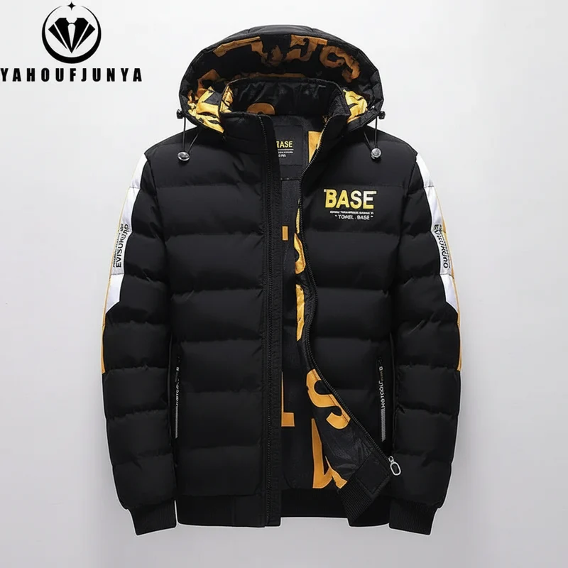 Winterliche Herren-Windjacke mit abnehmbarer Kapuze – Dicker, warmer, lässiger Parka