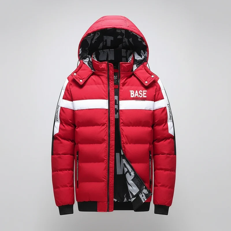Winterliche Herren-Windjacke mit abnehmbarer Kapuze – Dicker, warmer, lässiger Parka