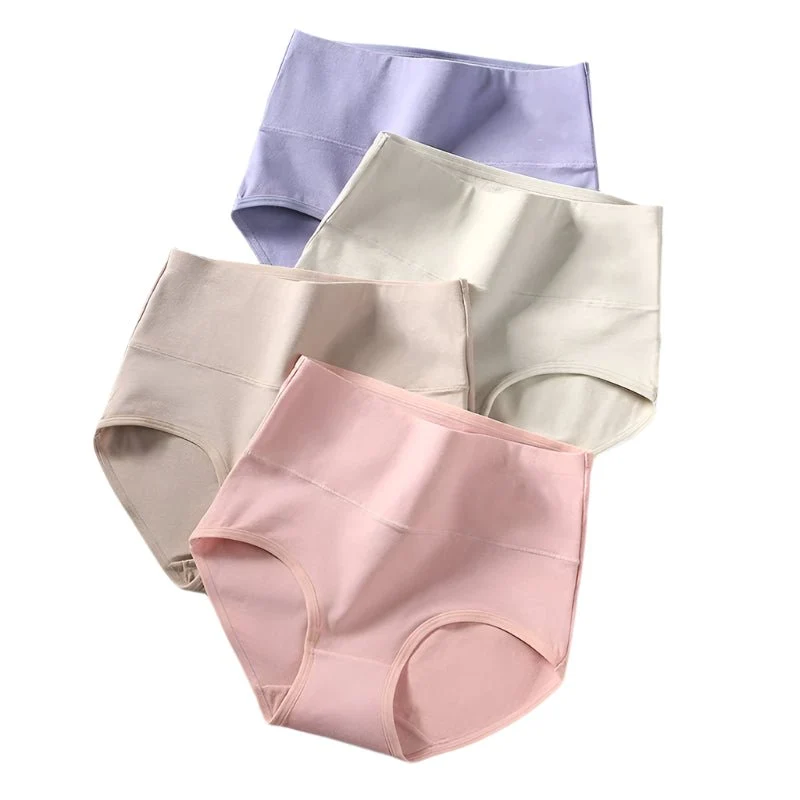 4er-Pack Damen-Unterwäsche mit hohem Bund, Größen M-5XL - Atmungsaktive Baumwollslips