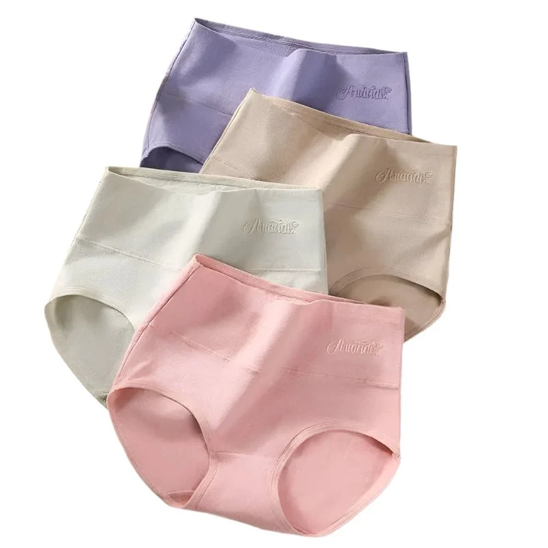 4er-Pack Damen-Unterwäsche mit hohem Bund, Größen M-5XL - Atmungsaktive Baumwollslips