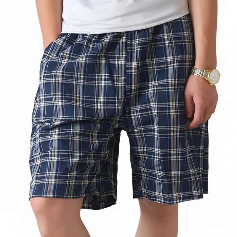 Herren-Boxershorts aus 100 % Baumwolle – Bequeme karierte Schlafbekleidung mit lockerer Passform