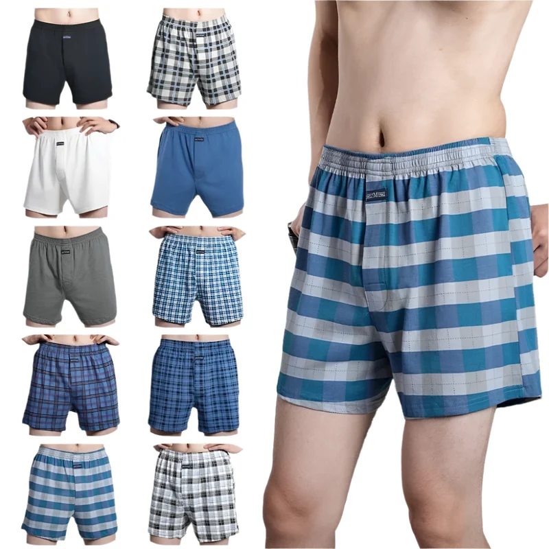 Herren-Boxershorts mit hohem Bund – Lässige karierte Baumwoll-Pyjamahose, Übergrößen M–3XL