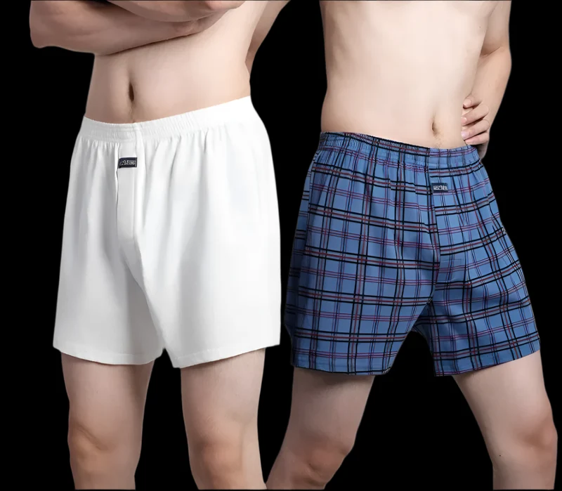 Herren-Boxershorts mit hohem Bund – Lässige karierte Baumwoll-Pyjamahose, Übergrößen M–3XL