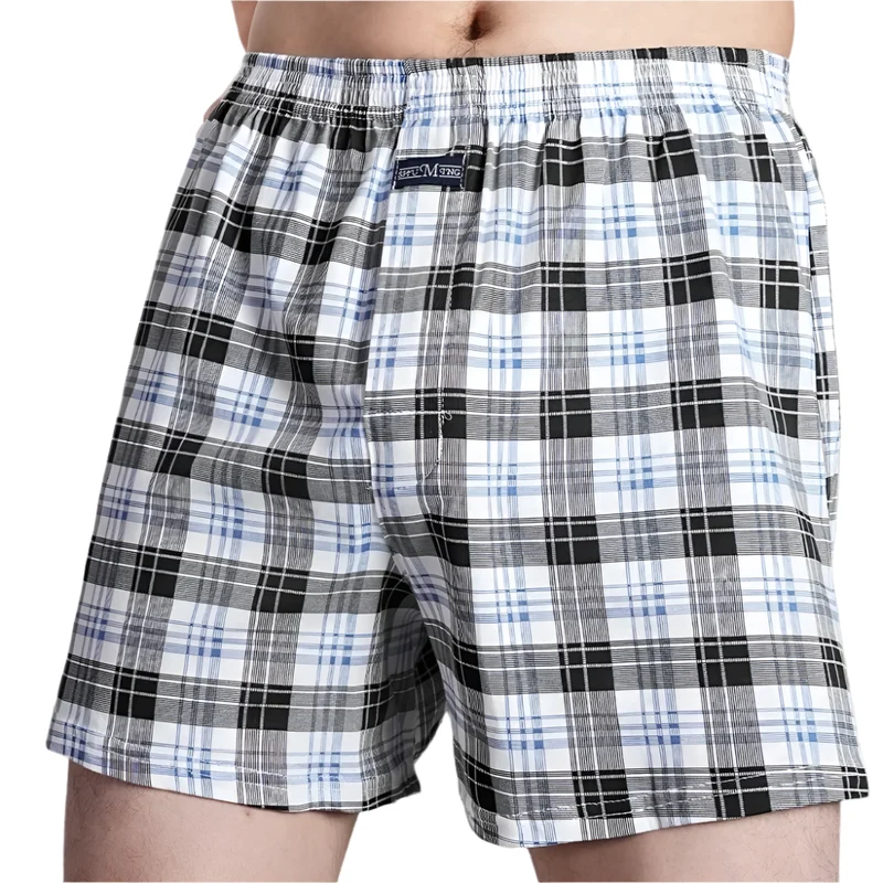 Herren-Boxershorts mit hohem Bund – Lässige karierte Baumwoll-Pyjamahose, Übergrößen M–3XL