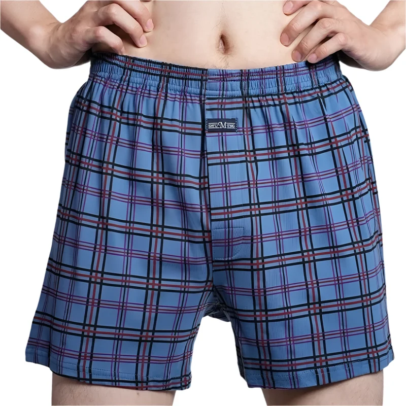 Herren-Boxershorts mit hohem Bund – Lässige karierte Baumwoll-Pyjamahose, Übergrößen M–3XL