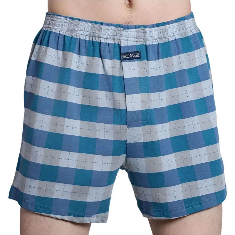 Herren-Boxershorts mit hohem Bund – Lässige karierte Baumwoll-Pyjamahose, Übergrößen M–3XL