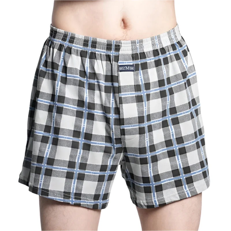 Herren-Boxershorts mit hohem Bund – Lässige karierte Baumwoll-Pyjamahose, Übergrößen M–3XL