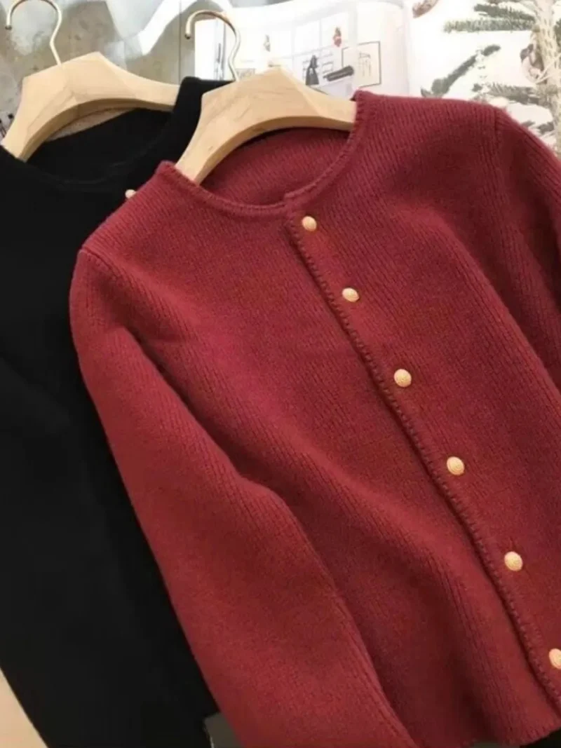 Cardigan aus reinem Kaschmir für Damen – locker gestrickter Rundhalspullover für Frühling/Herbst