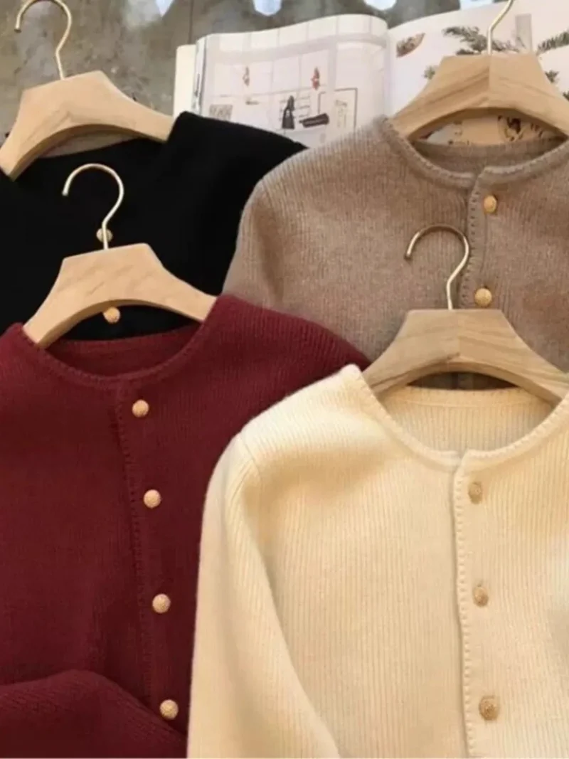 Cardigan aus reinem Kaschmir für Damen – locker gestrickter Rundhalspullover für Frühling/Herbst