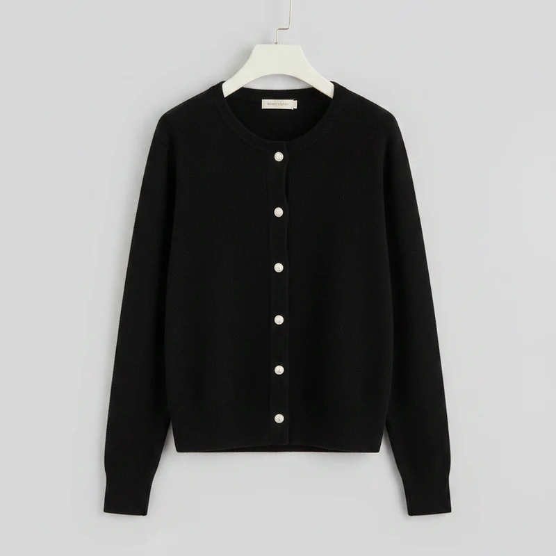 Cardigan aus reinem Kaschmir für Damen – locker gestrickter Rundhalspullover für Frühling/Herbst