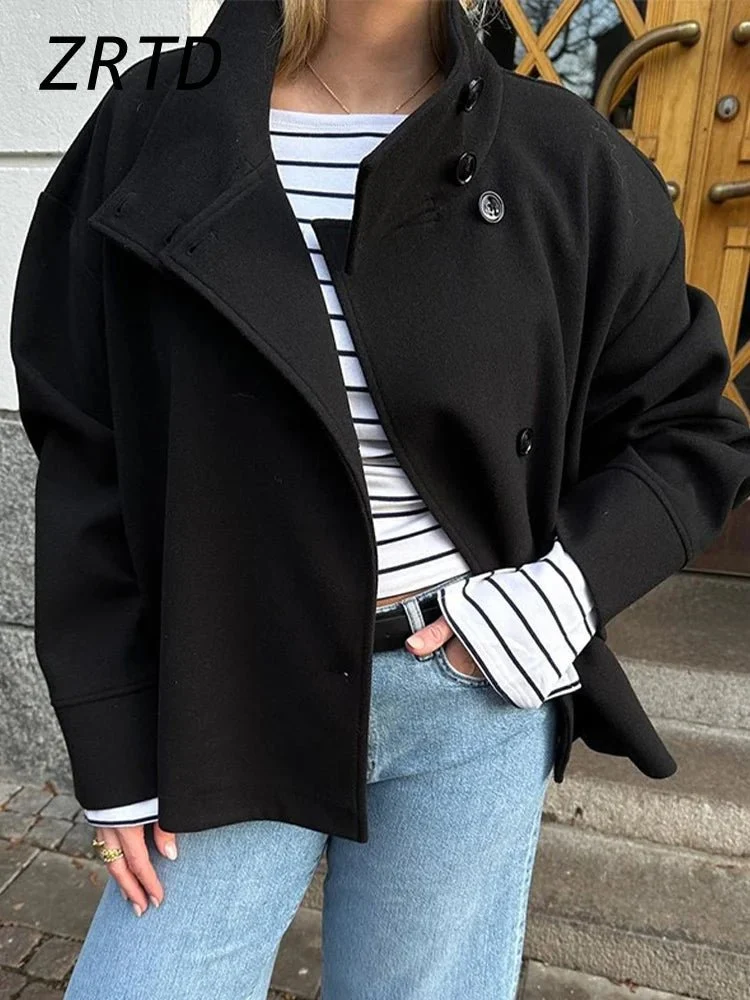 Wollmantel mit Stehkragen – Stilvolle, lässige Herbstjacke für Damen