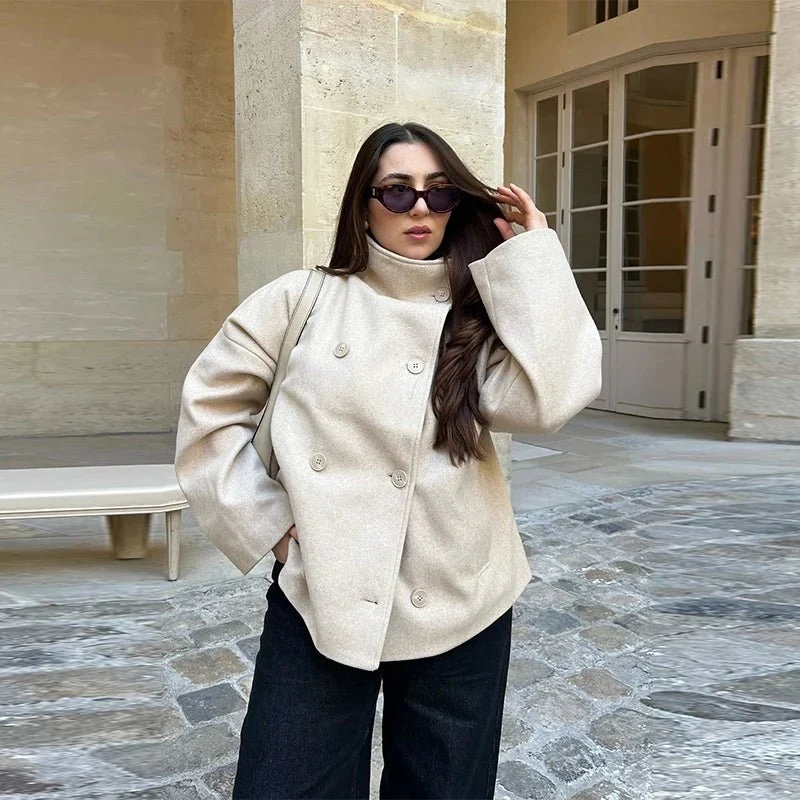 Wollmantel mit Stehkragen – Stilvolle, lässige Herbstjacke für Damen