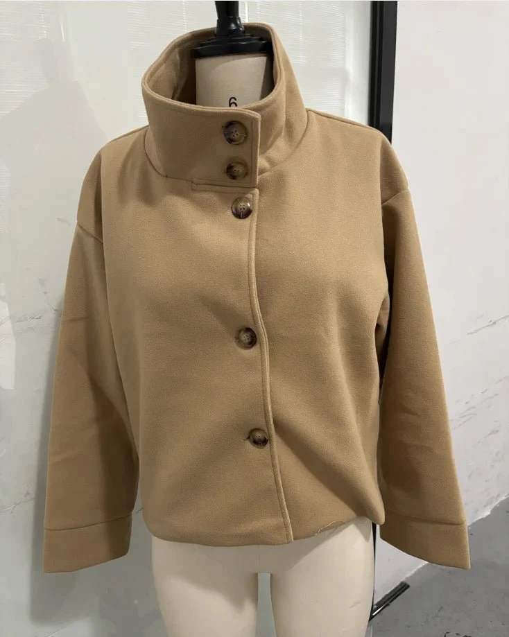 Wollmantel mit Stehkragen – Stilvolle, lässige Herbstjacke für Damen