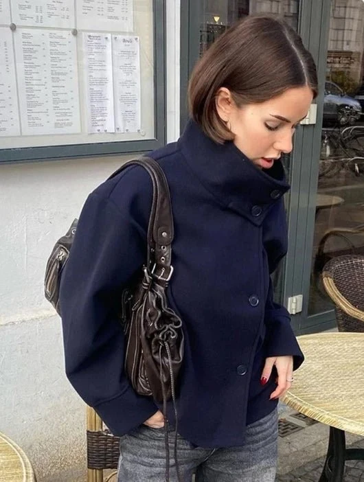 Wollmantel mit Stehkragen – Stilvolle, lässige Herbstjacke für Damen