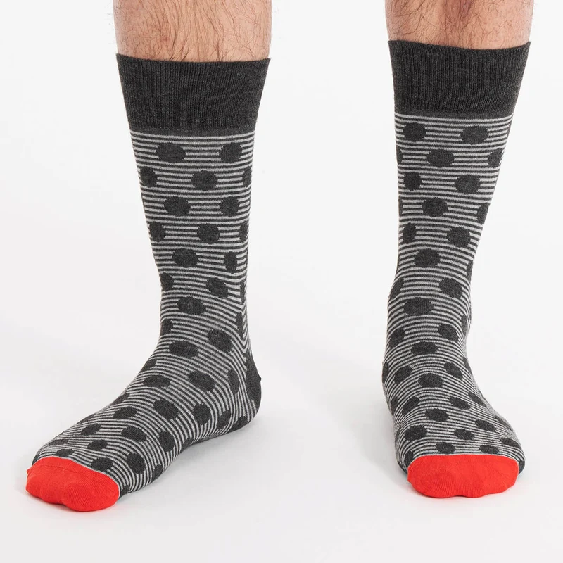Asaka Herrensocken Streifen & Punkte Grau