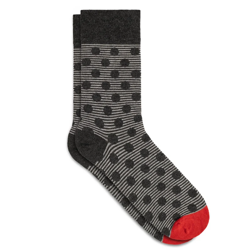 Asaka Herrensocken Streifen & Punkte Grau