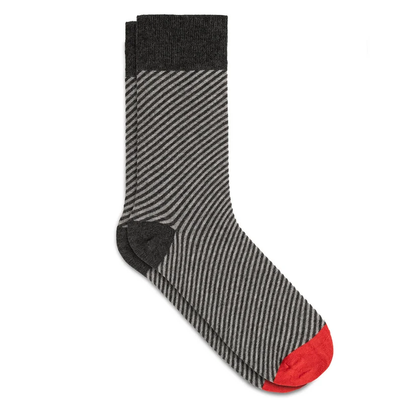 Asaka Herrensocken Streifen diagonal Schwarz & Grau