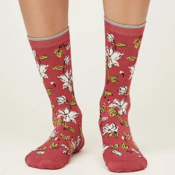 Thought Bambussocken Damen Blumen rosa