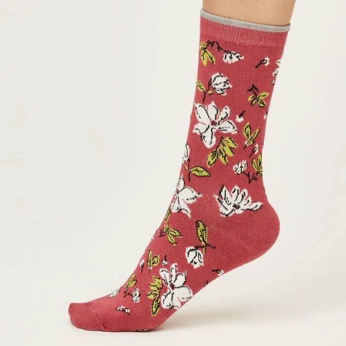Thought Bambussocken Damen Blumen rosa