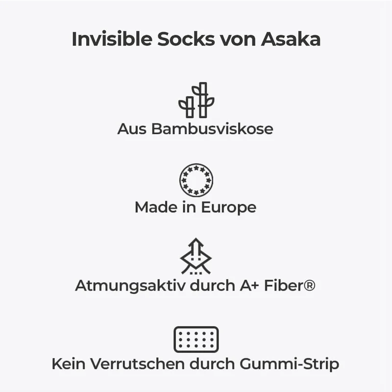 Asaka 12er-Pack Invisible Socks Bambus Weiß A+ Fiber®