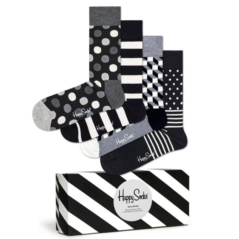 Happy Socks Box Herrensocken abstrakte Muster schwarz & weiß