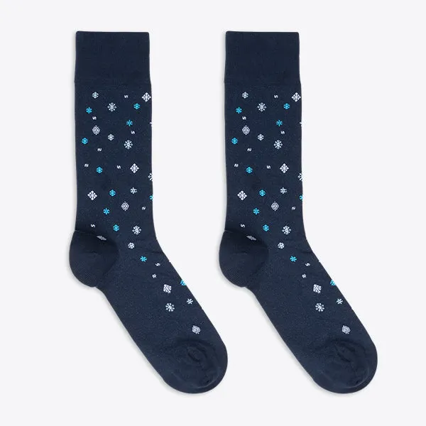 Von Jungfeld Herrensocken dunkelblau mit Schneeflocken Muster